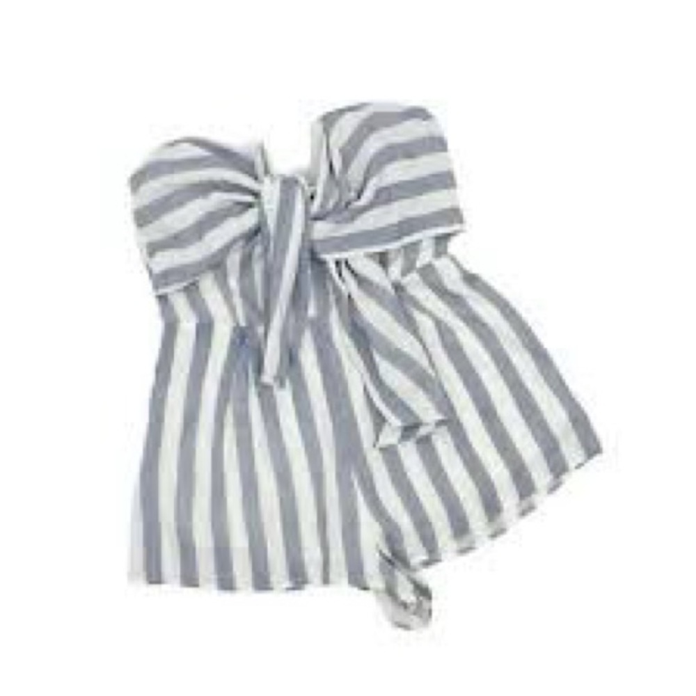 Blue Blush black and white stripe romper